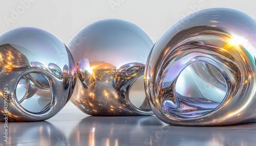 Obraz na płótnie Three abstract chrome sculptures reflect light and have organic forms w salonie