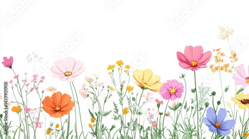 Vibrant Wildflower Meadow Border  Floral Design  Spring Summer Blooms