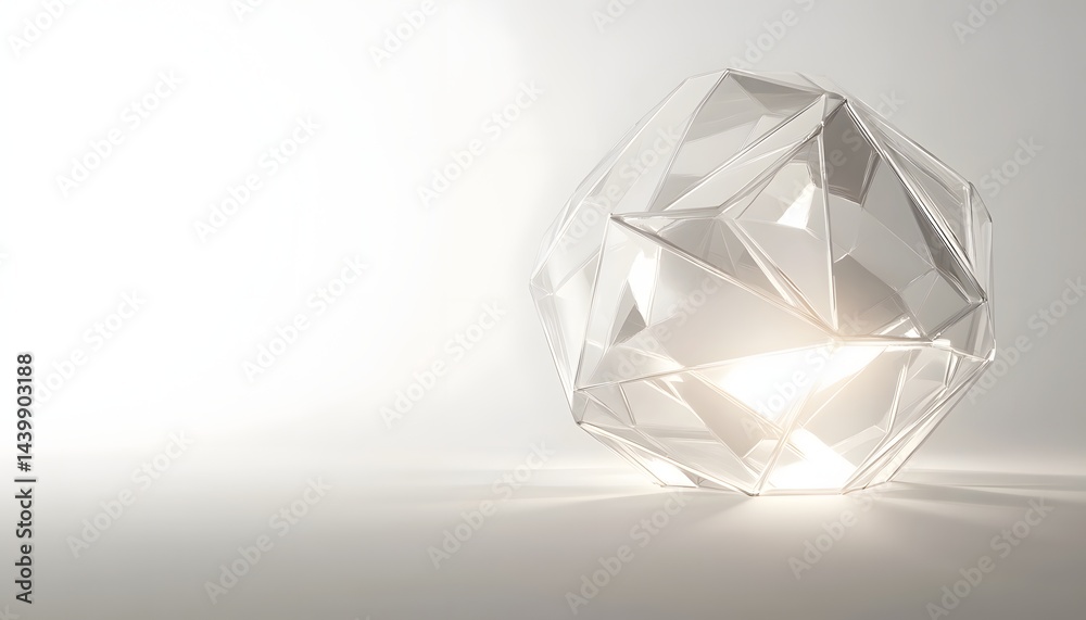 A transparent and faceted geometric design with internal illumination