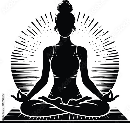 Serene Silhouette of Woman in Lotus Pose for Meditation and Wellness Concepts