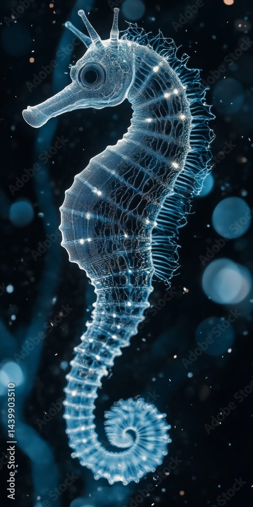 Luminescent Seahorse Deep Sea Elegance, Marine Life Photo, Ocean Photography, Sea Magic