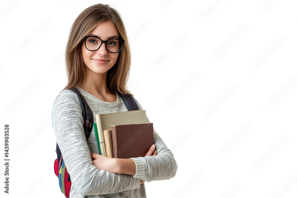 Attractive school teacher smiling warmly while engaging with students in a classroom setting isolated on white background Attractive school teacher smiling warmly while engaging with students in a classroom setting isolated on white background