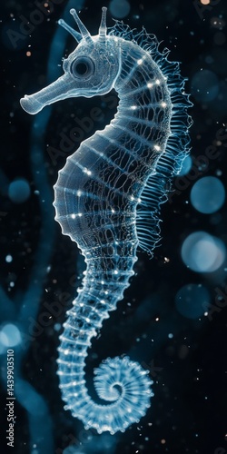 Obraz na płótnie Luminescent Seahorse Deep Sea Elegance, Marine Life Photo, Ocean Photography, Sea Magic w salonie
