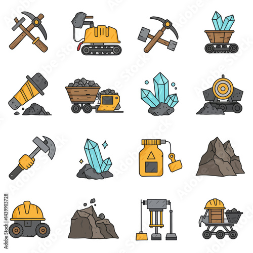 Pixel Art Mining Icons: Equipment, Minerals, and Extraction