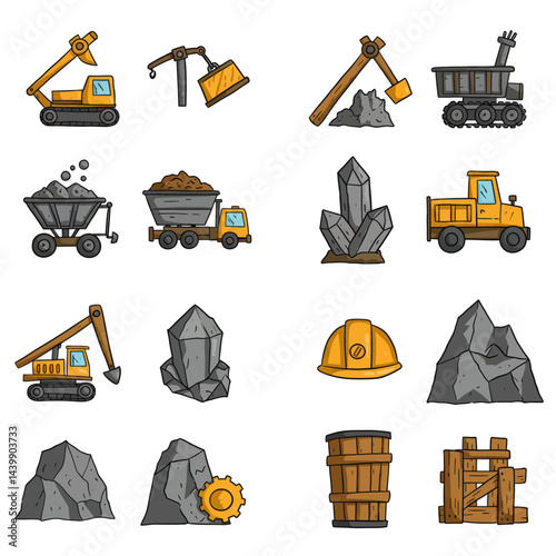 Pixel Art Mining Equipment and Minerals Collection