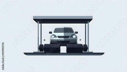Obraz na płótnie A simplified illustration depicting a car inside a car wash structure w salonie