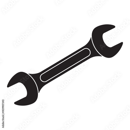 Double Open End Wrench Tool Silhouette Vector Illustration for Construction and Automotive Work