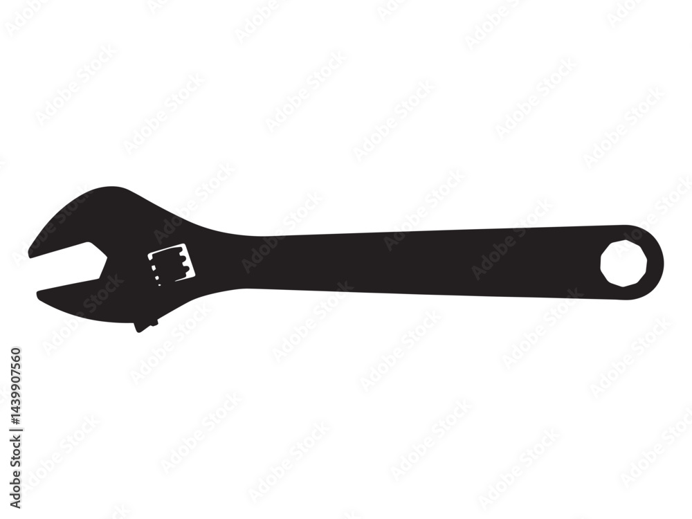 Adjustable Wrench Tool Silhouette Vector Illustration for Repair and Construction Work