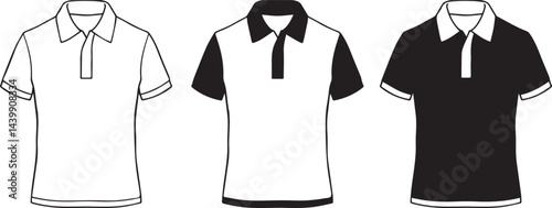 Vector Set of Polo Shirts – Black and White Sport T-Shirt Variations for Fashion and Uniform Designs