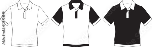 Vector Set of Polo Shirts – Black and White Sport T-Shirt Variations for Fashion and Uniform Designs