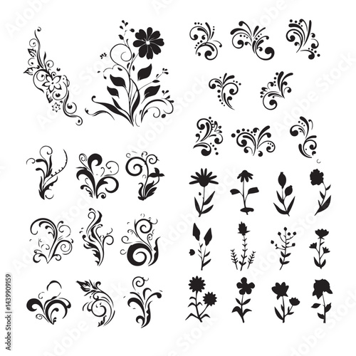 Floral Calligraphy, Silhouette Borders, Elegant Border Design, Intricate Floral Frame, Vintage Calligraphy, Decorative Vines, Artistic Flourishes, Classic Floral Artwork
