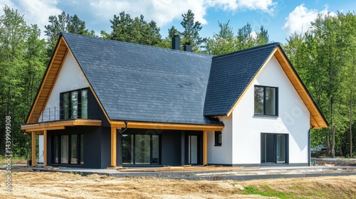 Wallpaper Mural Partially installed roofing tiles on a half-finished house Torontodigital.ca