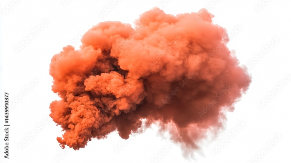 Fototapeta premium Vibrant Coral Red Smoke Cloud on White Background for Creative Design Projects