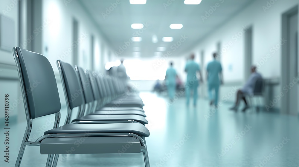Fototapeta premium Hospital waiting area with empty chairs.