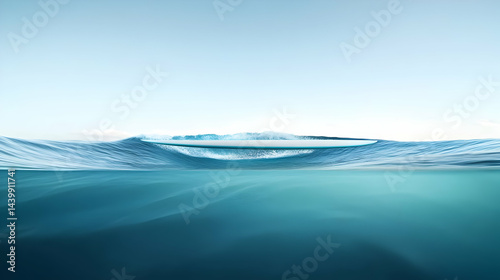 Surfboard Riding a Majestic Ocean Wave: An Underwater Perspective photo