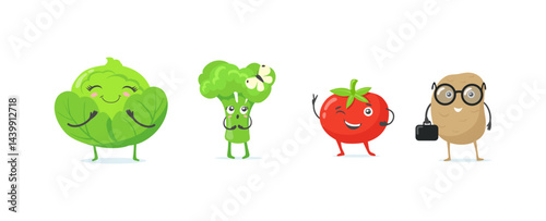 Set Multicolor cute vegetable mascots flat icons