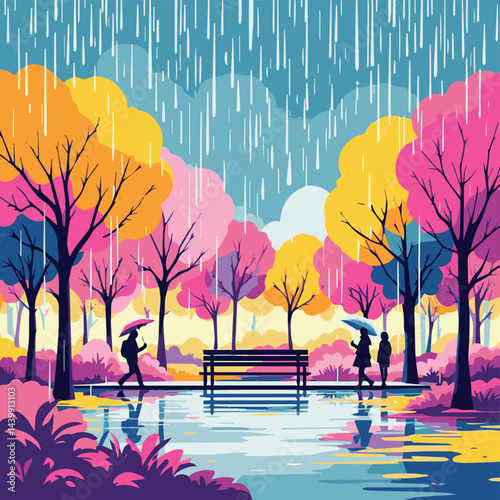 autumn in the park and rain