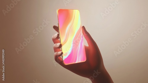Hand holding a modern smartphone with vibrant colors