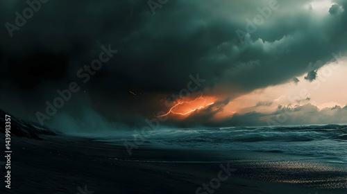 Stormy Seascape: Dramatic Ocean Scene with Lightning