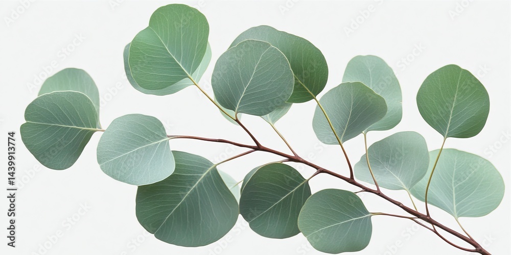 Fresh Eucalyptus Sprig Isolated, Green Eucalyptus Leaves on White Background, Floral Arrangement