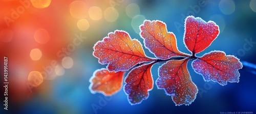 Obraz na płótnie Vibrant Colors of Autumn Close-Up of Frost-Covered Oak Leaves on a Sunny Day, No Filters w salonie