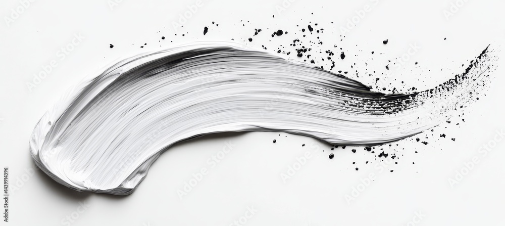 Artful White Brush Stroke of Oil Paint Isolated on White, Creating an Elegant Artistic Contrast