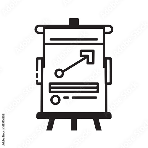 Presentation board with a pie chart, representing business analysis icon design,Modern e-learning and education whiteboard concepts.