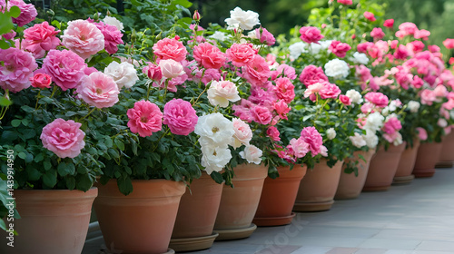 Wallpaper Mural Stunning Pink Roses in Terracotta Pots: A Vibrant Floral Display Torontodigital.ca