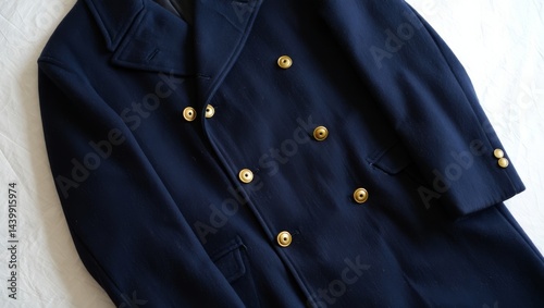 Twentieth Century Men's Blue Coat on White Background, Retro Clothes, AI Generated