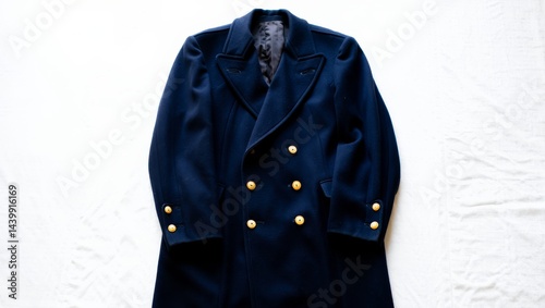 Twentieth Century Men's Blue Coat on White Background, Retro Clothes, AI Generated