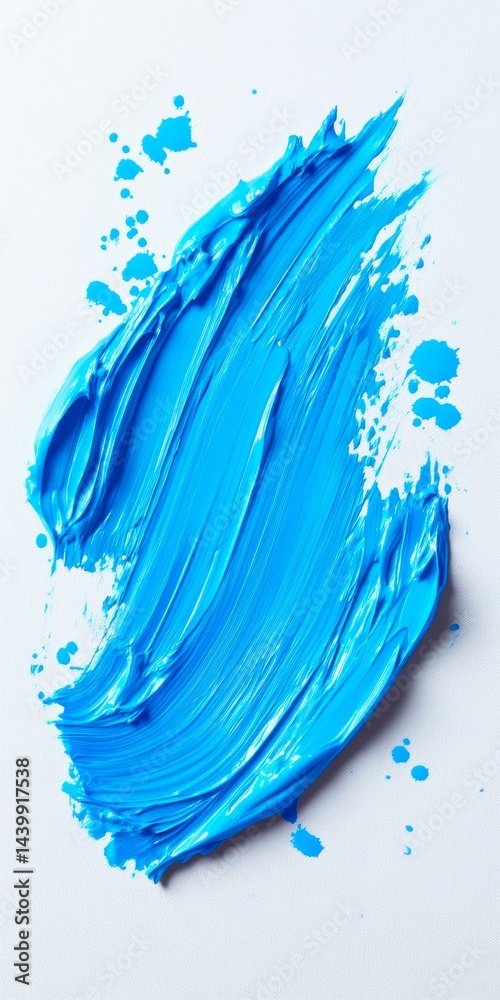 Vivid Blue Oil Paint Strokes on White Canvas, Artistic Texture Background, Abstract Art Design