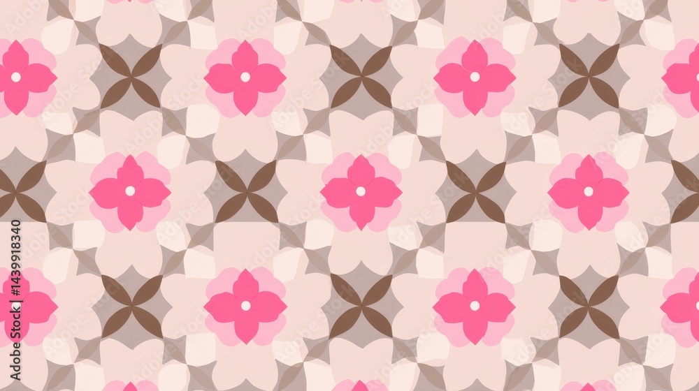 Vibrant Floral Pattern with Pink and Beige Elements for Textiles