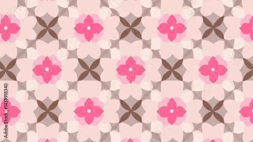 Obraz na płótnie Vibrant Floral Pattern with Pink and Beige Elements for Textiles w salonie