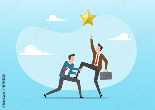 two businessmen working together to achieve a goal