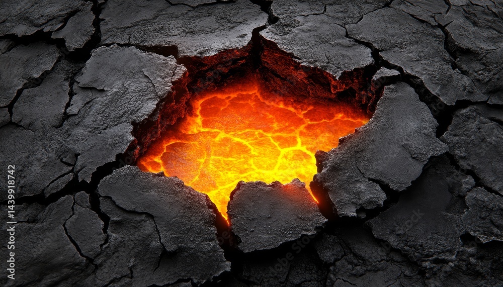 Glowing Lava Beneath Cracked Earth A Close-Up, High-Contrast View of Volcanic Activity
