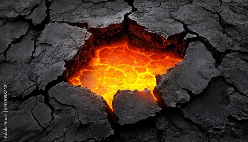 Obraz na płótnie Glowing Lava Beneath Cracked Earth A Close-Up, High-Contrast View of Volcanic Activity w salonie