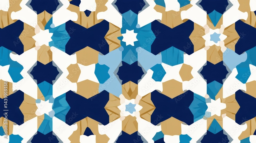 Vibrant Geometric Pattern with Blue, Gold and White Tones