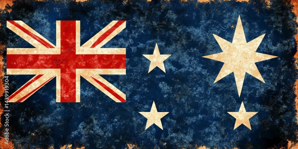 Grunge Australian Flag A vintage and distressed illustration of the Australian national symbol.
