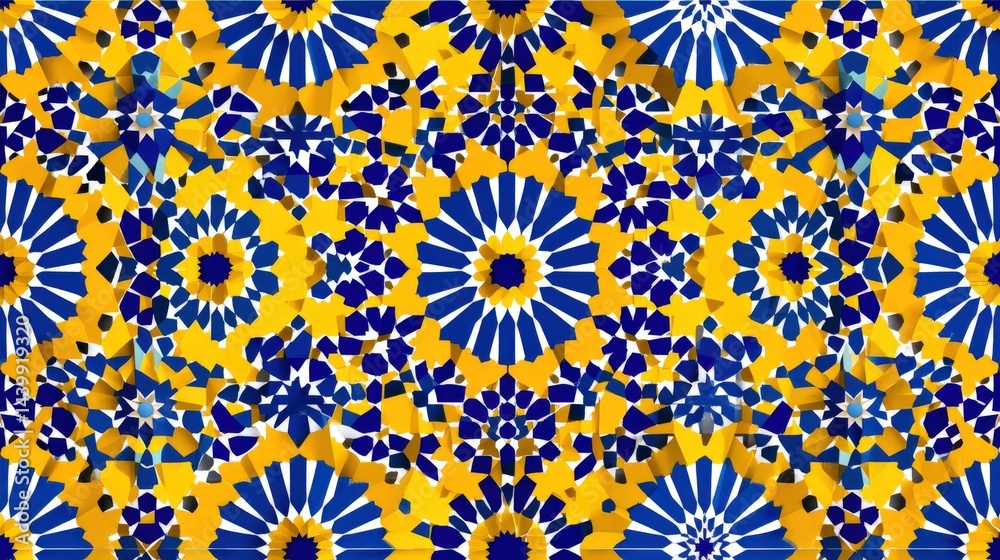 Vibrant Geometric Pattern with Bold Blue and Yellow Design Elements
