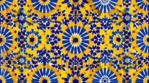 Obraz na płótnie Vibrant Geometric Pattern with Bold Blue and Yellow Design Elements w salonie