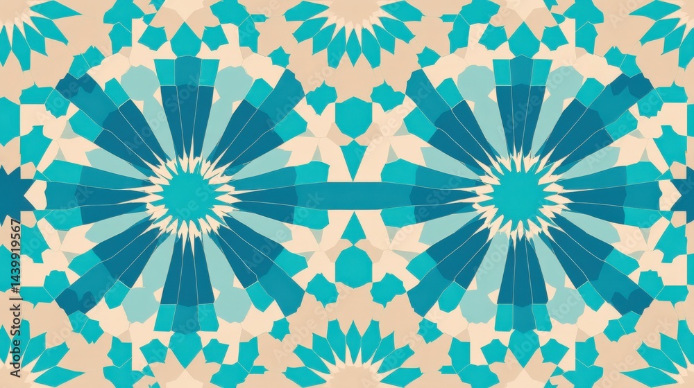 Vibrant Geometric Pattern in Teal and Beige Tones for Design Use