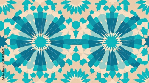 Obraz na płótnie Vibrant Geometric Pattern in Teal and Beige Tones for Design Use w salonie