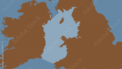 Quadro su tela Irish Sea and St. George's Channel highlighted. Patterned map