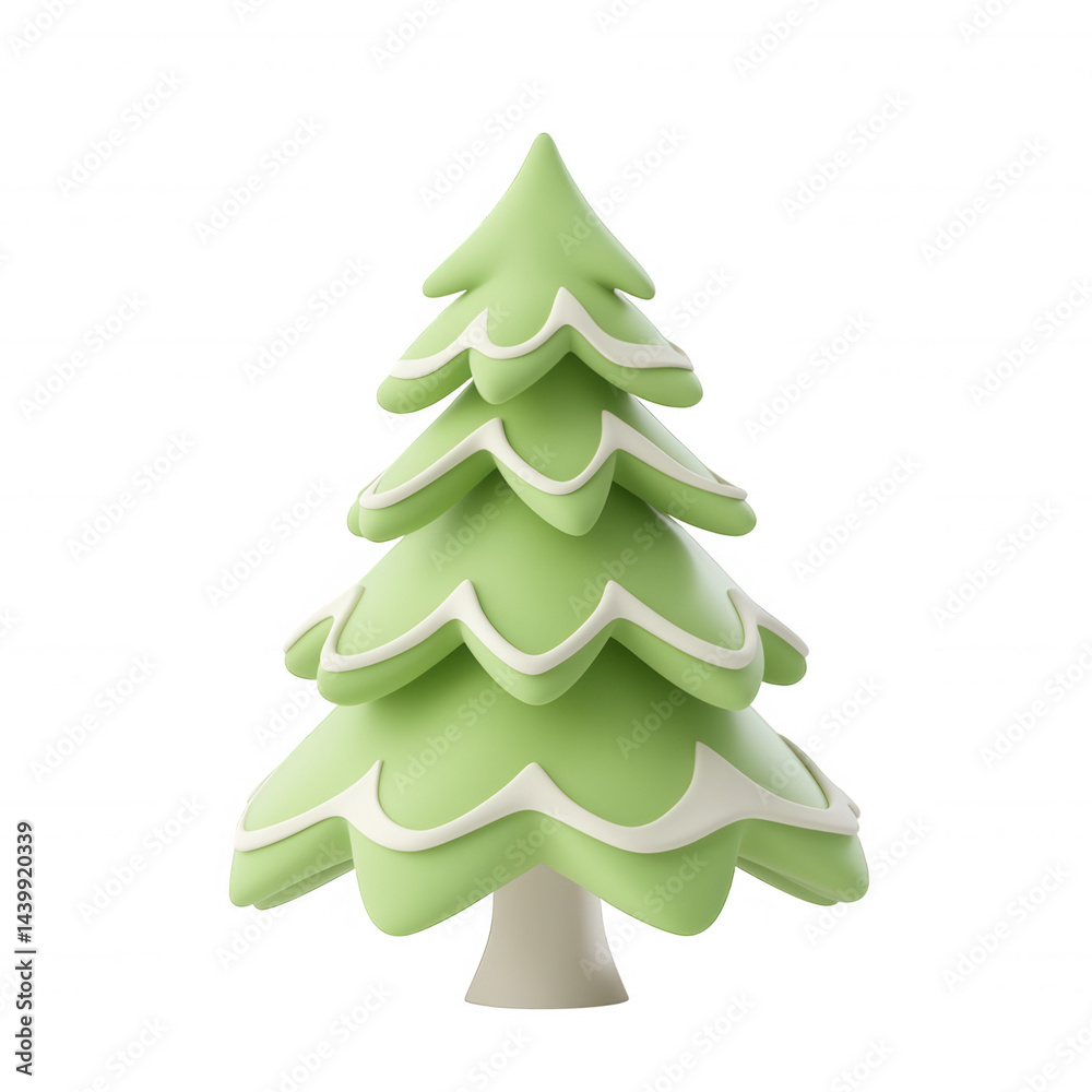 Fototapeta premium 3d rendering of a stylized christmas tree with a golden star, green and white segments, and baubles, isolated on a transparent background