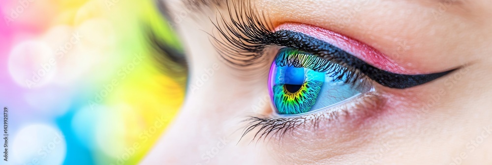 Close Up Of Woman s Eye With Colorful Rainbow Reflection, Eye Scanning Technology, Iris Recognition