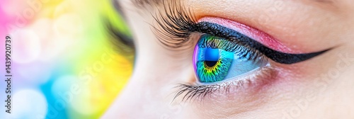 Obraz na płótnie Close Up Of Woman s Eye With Colorful Rainbow Reflection, Eye Scanning Technology, Iris Recognition w salonie