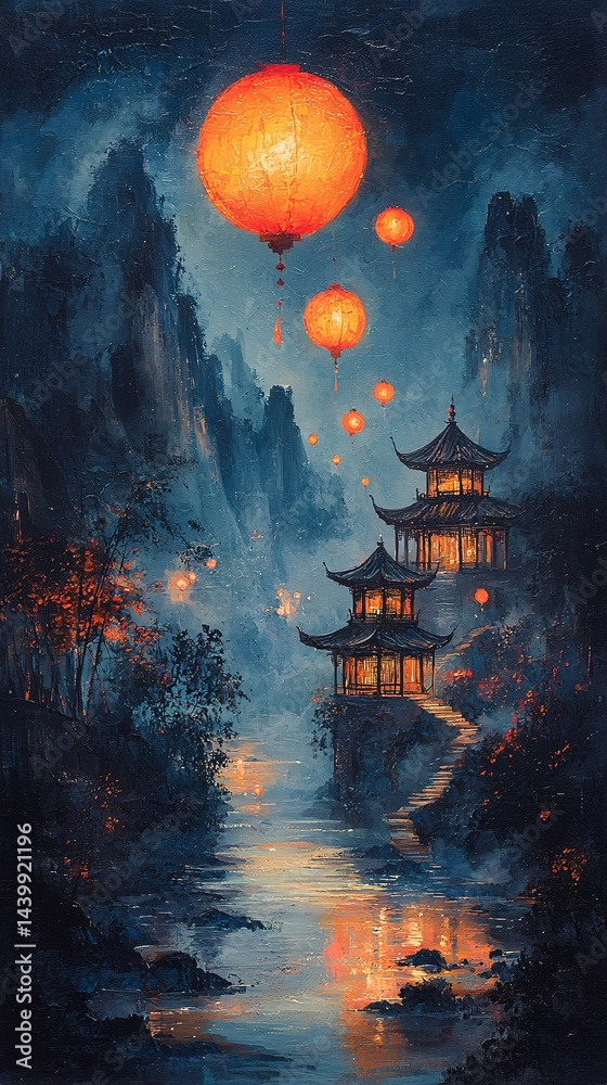 Obraz premium China wind, landscape, night view lantern