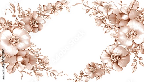Obraz na płótnie Beautiful botanical floral arrangement depicting blossoms and elegant leaves framing space w salonie