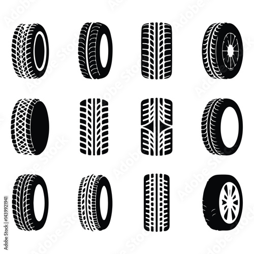 A silhouette of Car tire vector on a white background
