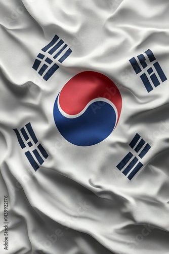 Obraz na płótnie Flag of South Korea Waving Korean Flag with Taegeuk and Trigrams, Symbol of Balance and Harmony w salonie